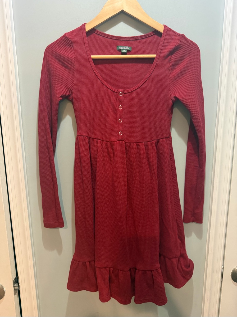 wild fable Red Long-Sleeve Mini Dress with Ruffle Hem
